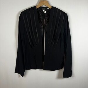Vintage Wild Rose Top Women 10 Black Blazer Jacket Open Back Career Chic USA